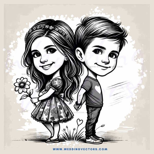 boy and girl smile at each other with flowers in hands