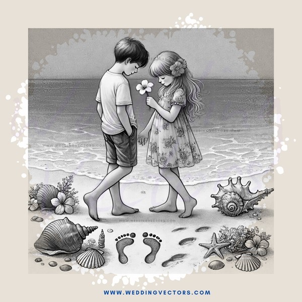 beach scene with child and flowers