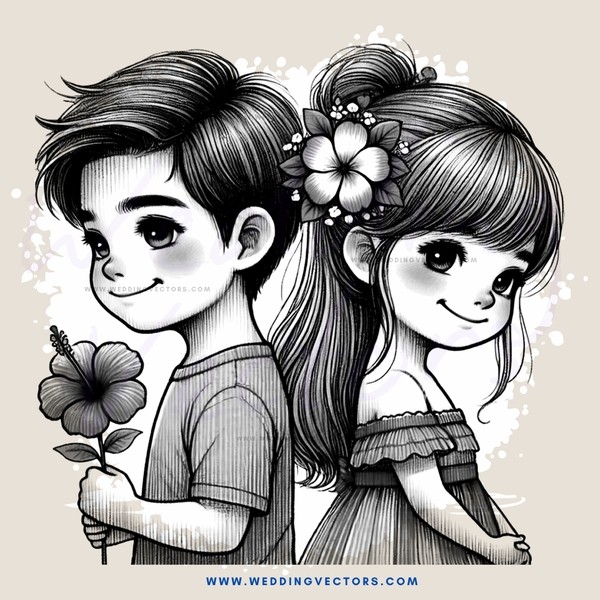 boy and girl with flowers in hands