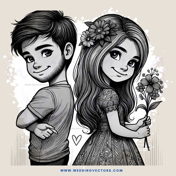 a boy and girl holding flowers