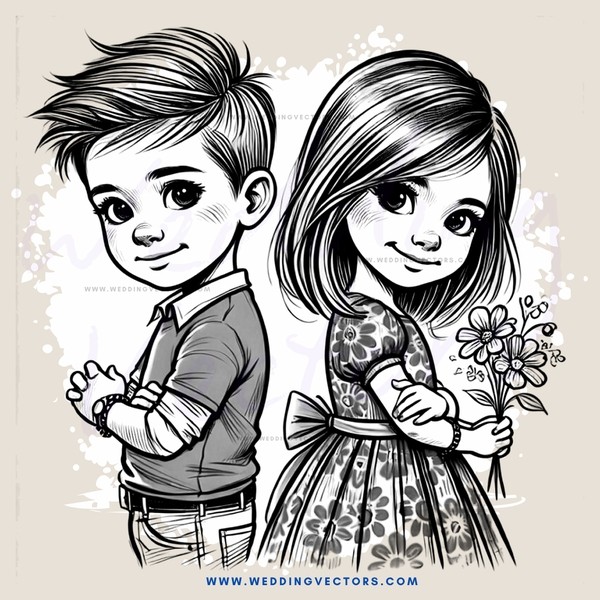 boy and girl holding flowers
