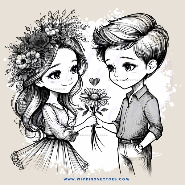 a boy and girl with flowers in their hair
