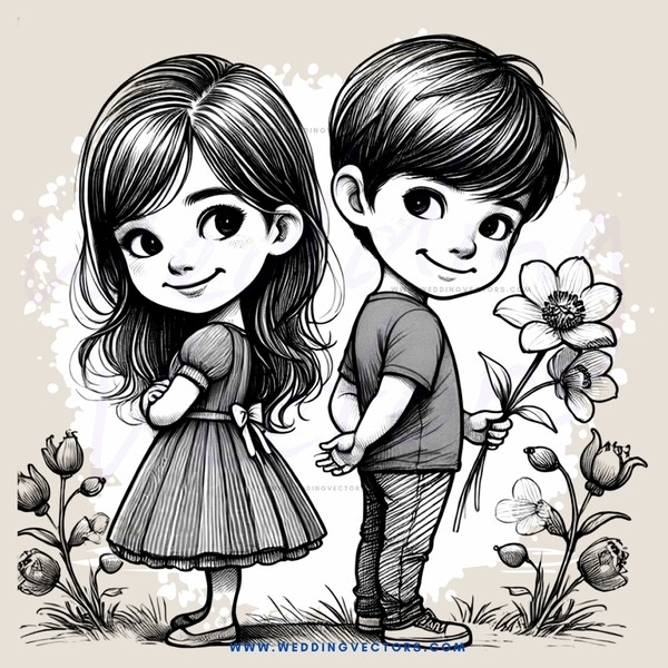 a child and flowers image in black and white