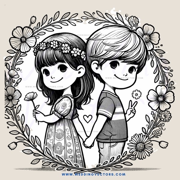 cartoon picture of two children standing together