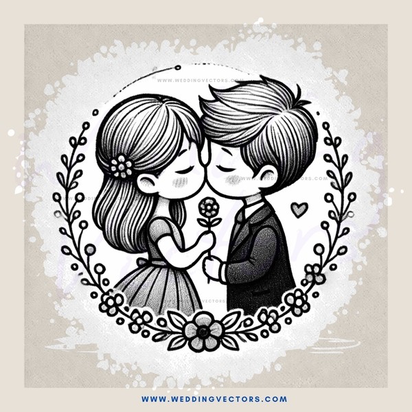couple kissing in circle flower decoration