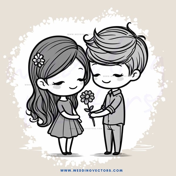 girl and boy with flower, holding a flower in their hands