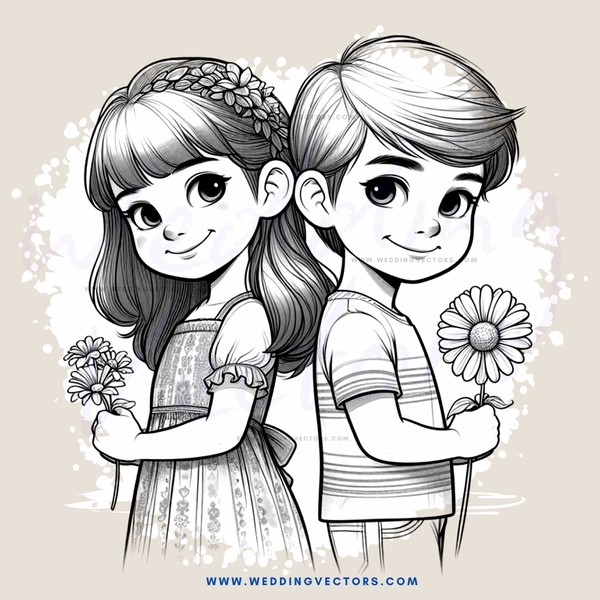 the boy and girl are holding flowers