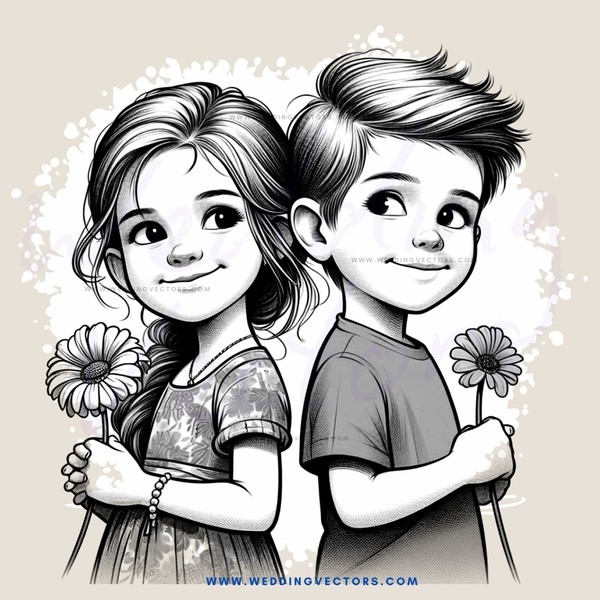 two kids holding flowers