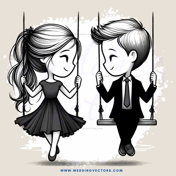a boy and girl on swings