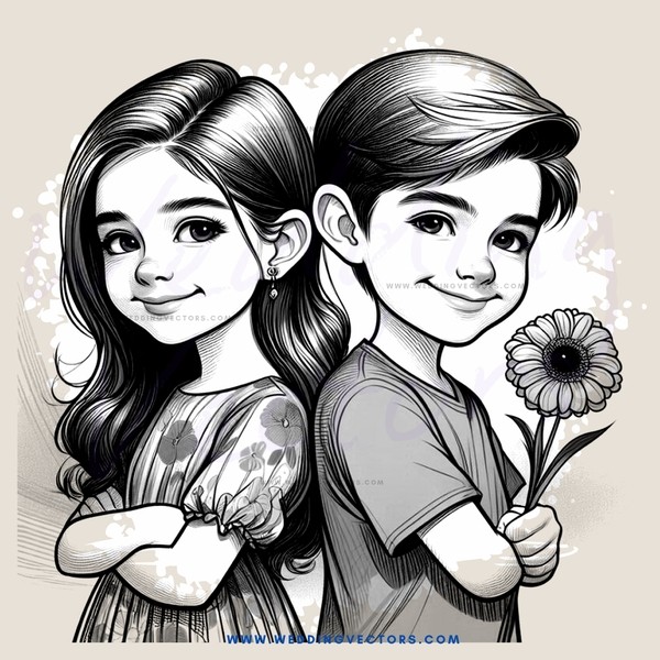 boy and girl with flower in hand