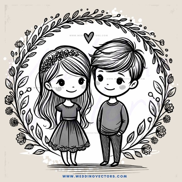 a boy and girl stand together in an illustration