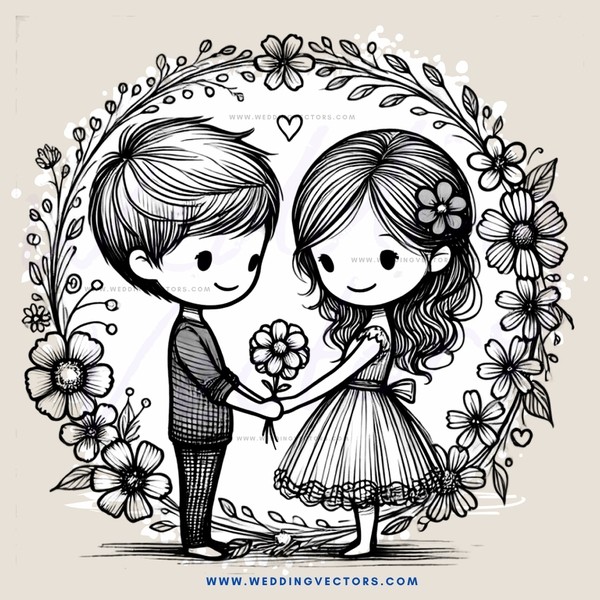boy and girl standing inside a flower garden