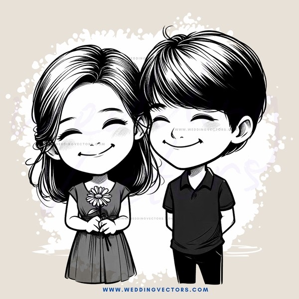 two kids smiling together in black and white