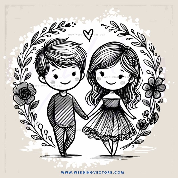 boy and girl embracing with flowers
