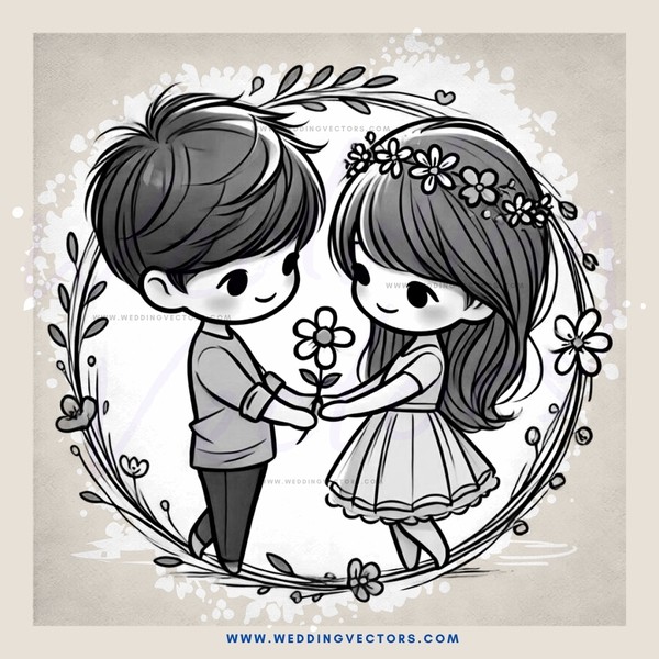 boy and girl flower garland romance picture