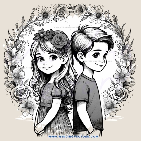 a boy and girl with flowers in their hair