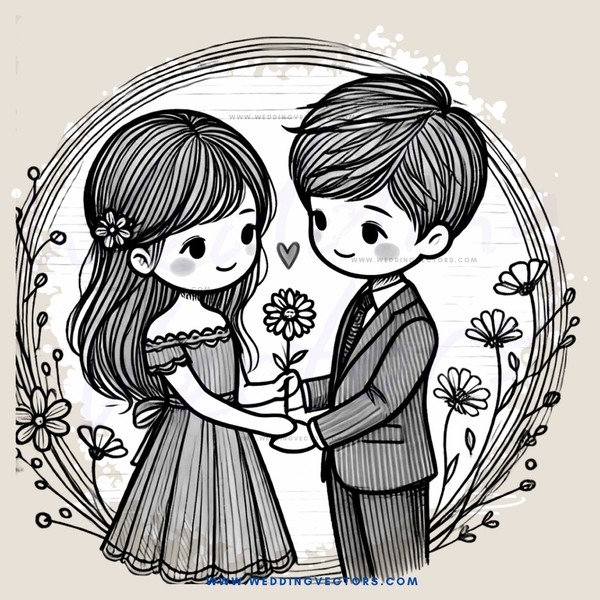 an illustration of a boy and girl standing together