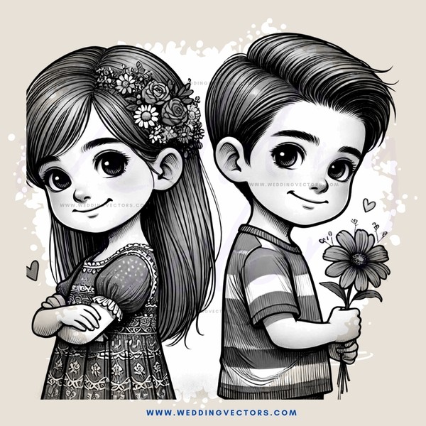 a boy and girl sharing a flower