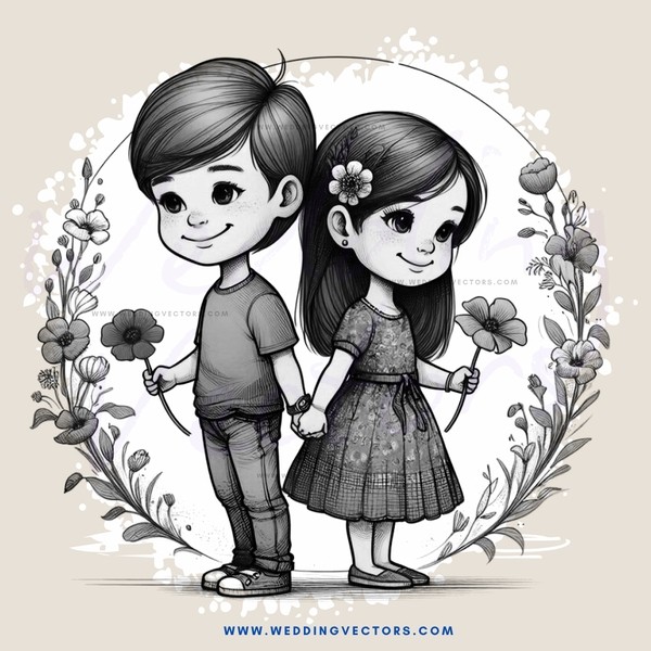 a boy and girl sharing flowers