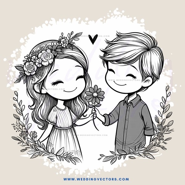 boy and girl with flowers in hands