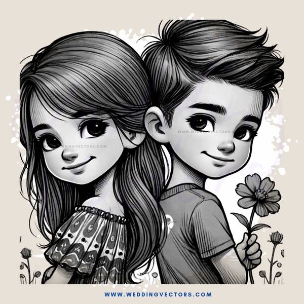 a boy and girl holding flowers and smiling