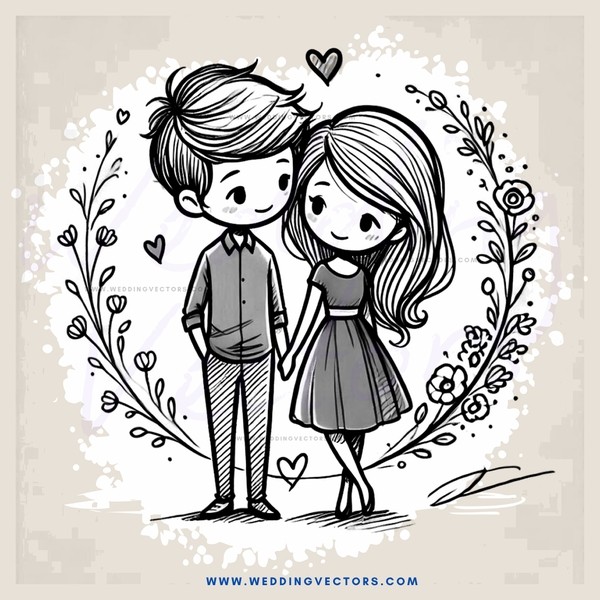 a young couple standing together in an illustration
