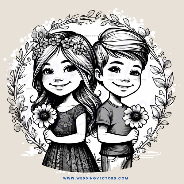 two children with flowers in their hands