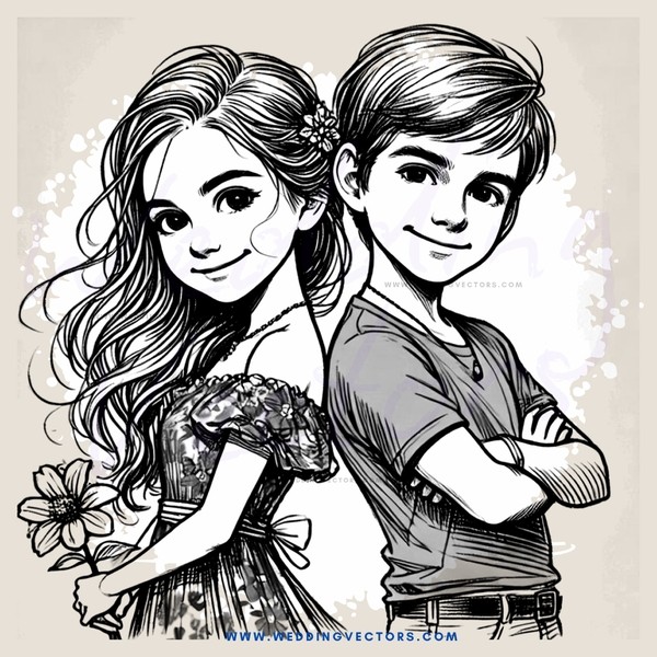 boy and girl in black and white