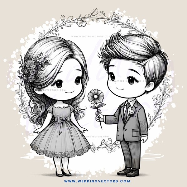 a boy and girl holding flowers