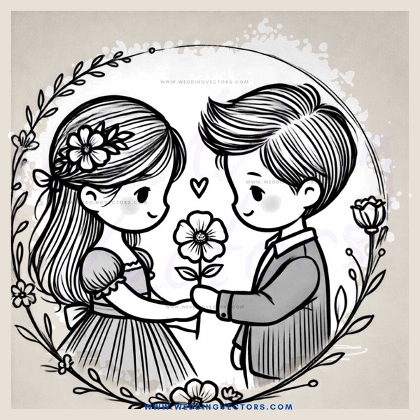 a boy and girl holding flowers