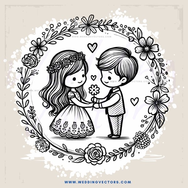 love story illustrations for wedding invitation card