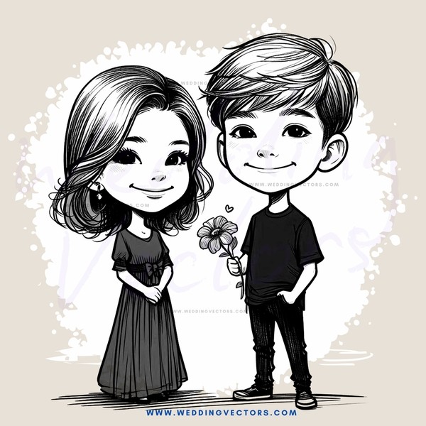 young couple holding flower together