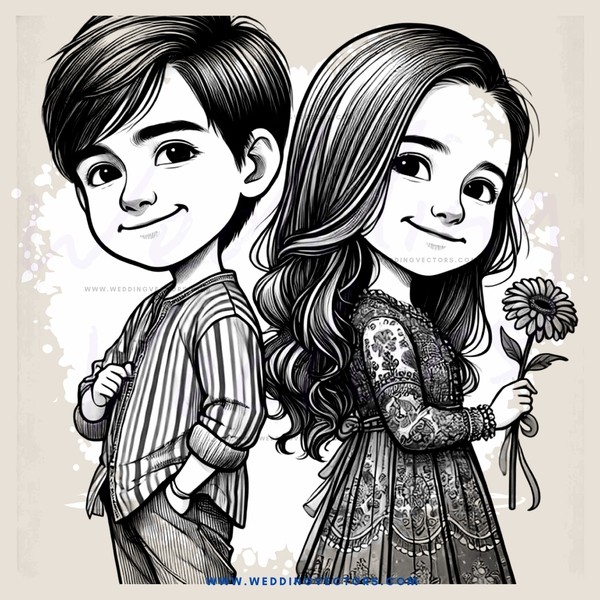 two smiling children holding flowers
