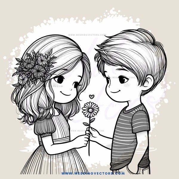 two children exchanging flowers