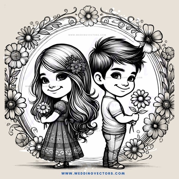 two children in an oval frame