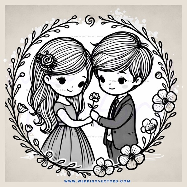 a couple with flowers in their hair and hands on each other's shoulders