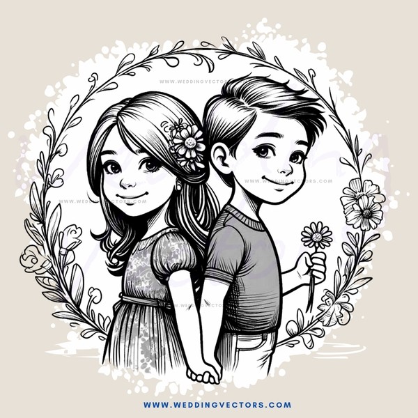 two children in flower garland embrace