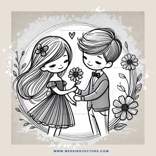 girl and boy together with flowers