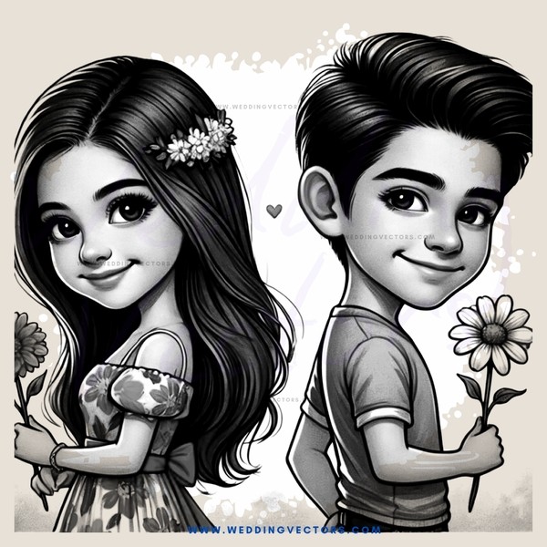 two girls and one boy with flowers in their hands