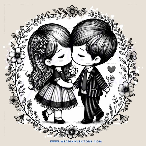 boy and girl kissing in flower decoration