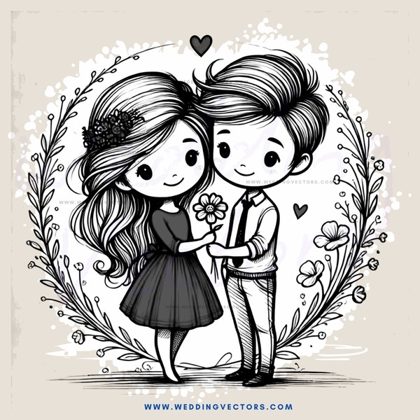 a cartoon portrait of a couple
