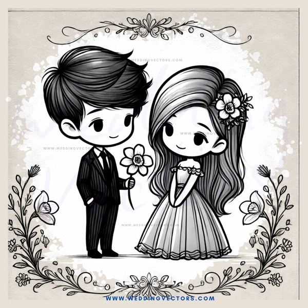 a cartoon couple standing together