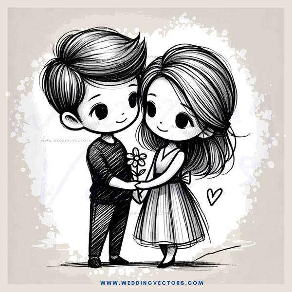 a couple holding a flower and wearing dresses
