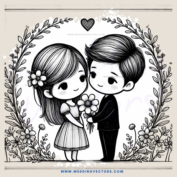 two people holding flowers in black and white