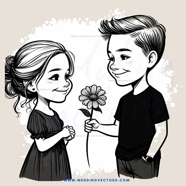 boy and girl with flower