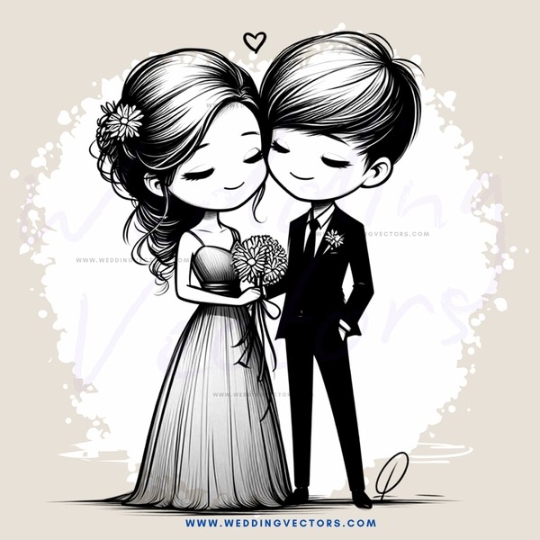 a young couple in wedding attire