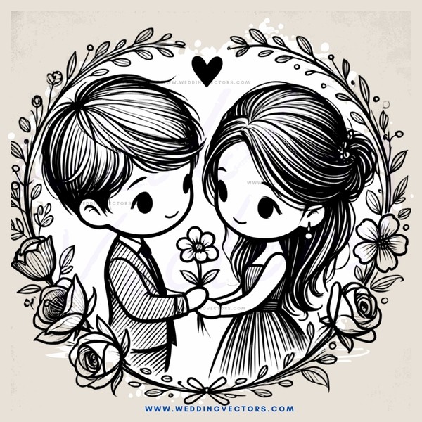 couple kissing with flowers and leaves around them