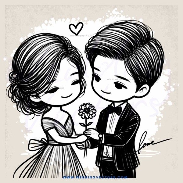 a man and woman holding flowers