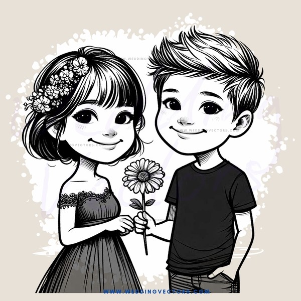 boy and girl with flowers on their heads smiling