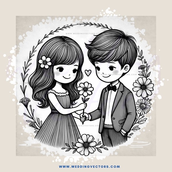 two lovers adoring each other in a flower garden